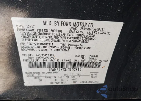 2018 Ford Taurus Sho from USA, damaged, VIN 1FAHP2KT3JG102814